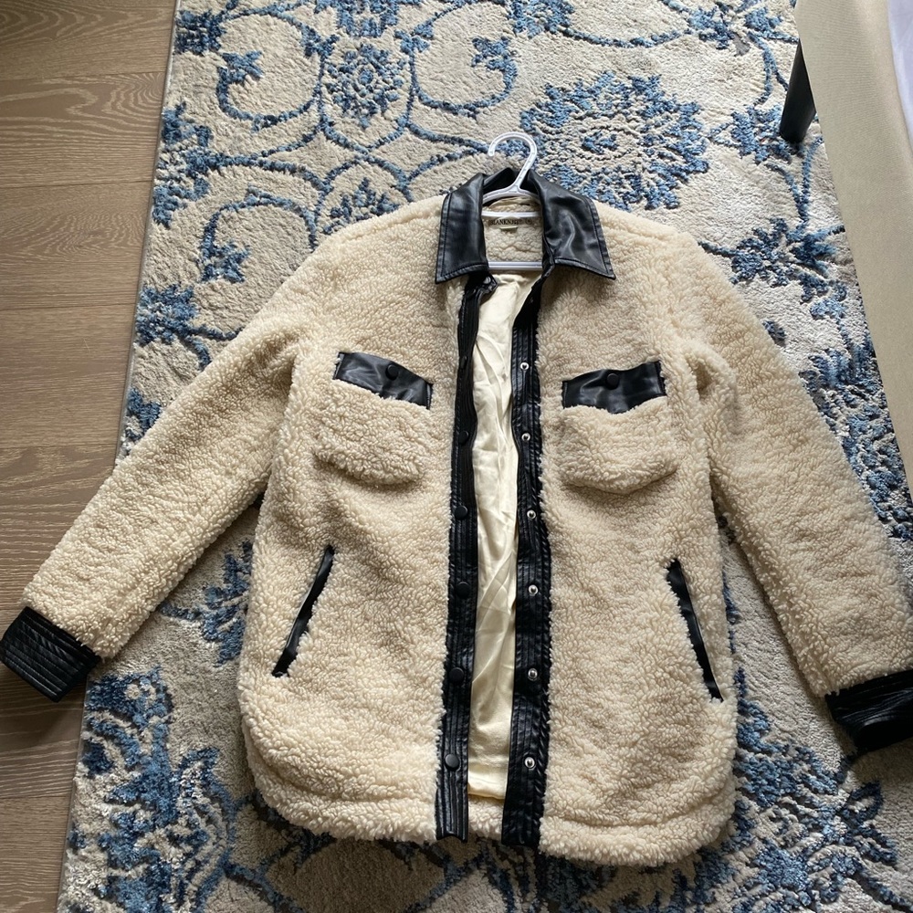 Blank NYC Sherpa jacket size XS with leather accents.